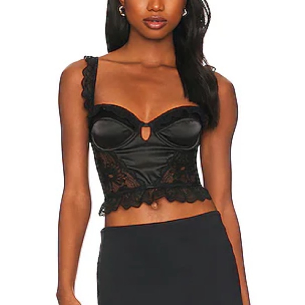 OW COLLECTION Rosette Bustier Top in Black Caviar